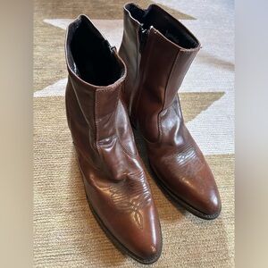 Laredo Brown Leather Cowboy Ankle Boots